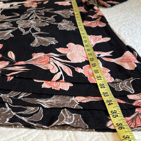 Linen Blend V Neck Dress Black Peach Tropic Floral Print Sz Medium Light Beachy - Picture 15 of 17